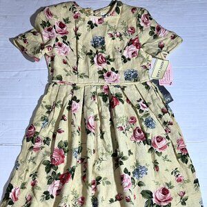 NEW VTG 80's Misty Lane Yellow Floral Rose Woven Long Modest Maxi Dress 12
